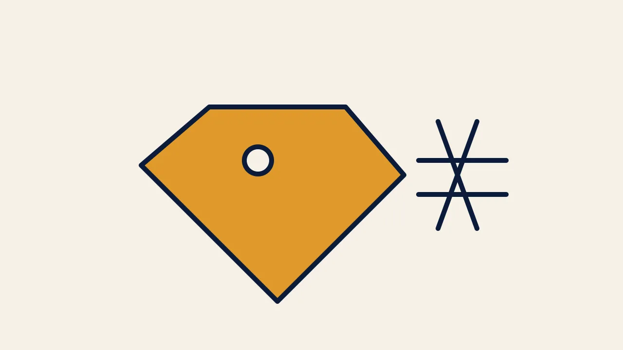 Illustration of a price tag beside a markup mark