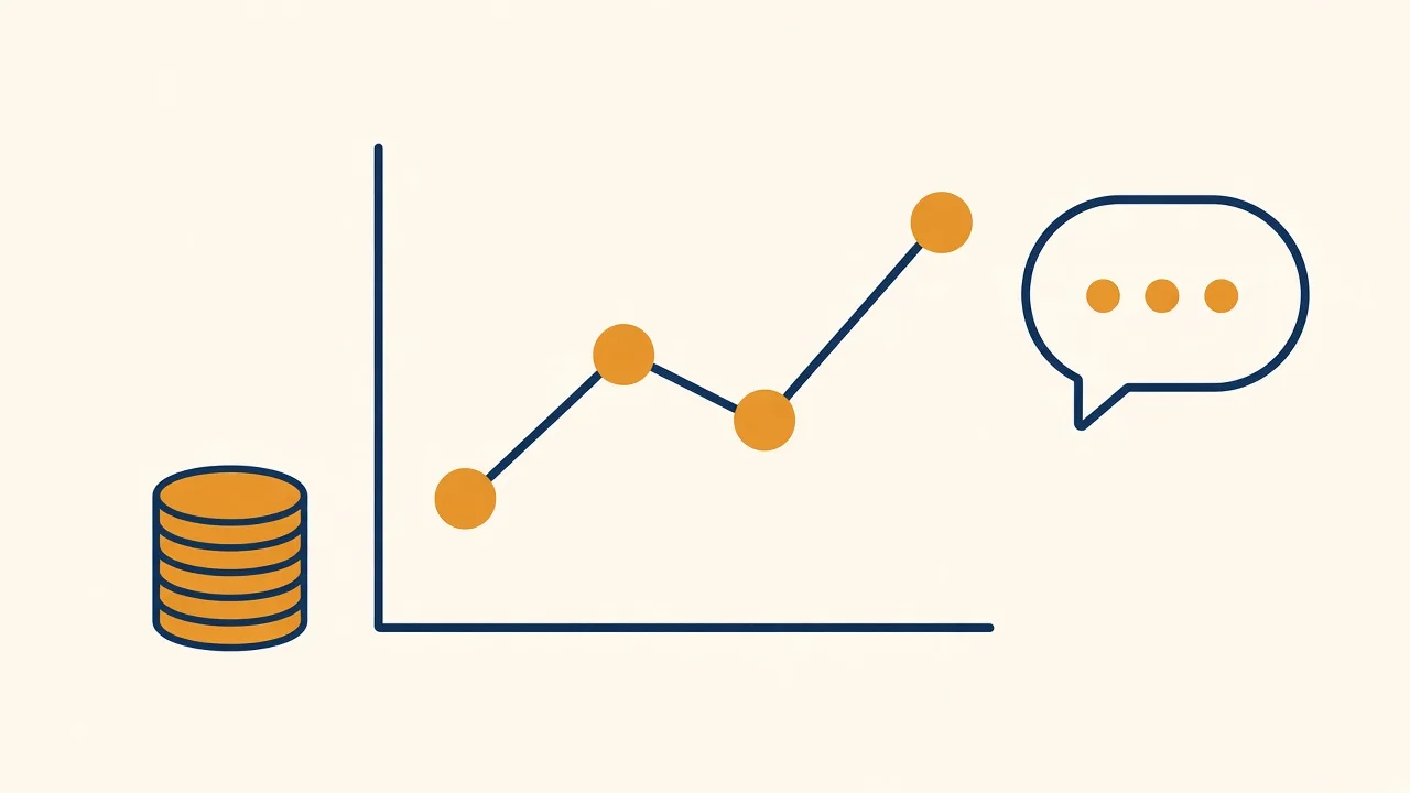 Illustration of a rising chart and money with a speech bubble