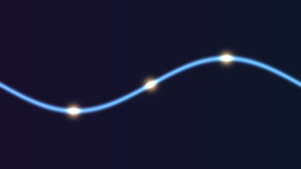 Winding roadmap with three glowing location pins representing milestones
