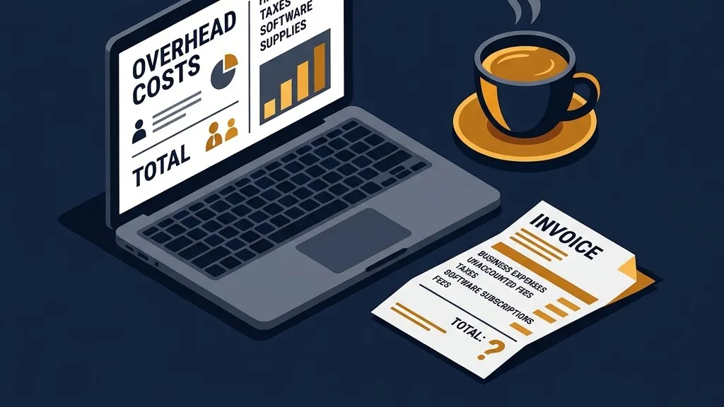 Laptop, coffee cup, and an invoice representing business expenses