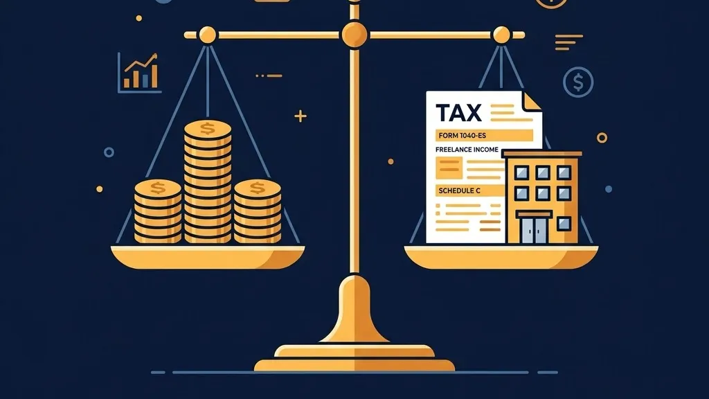 A scale balancing a stack of coins and a tax document