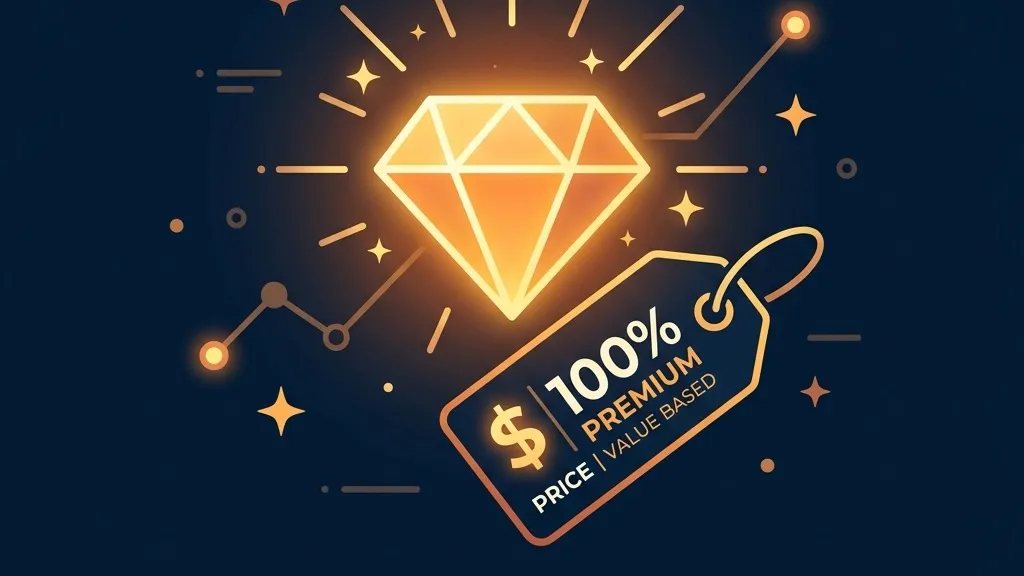 A glowing diamond and a price tag representing premium value-based pricing