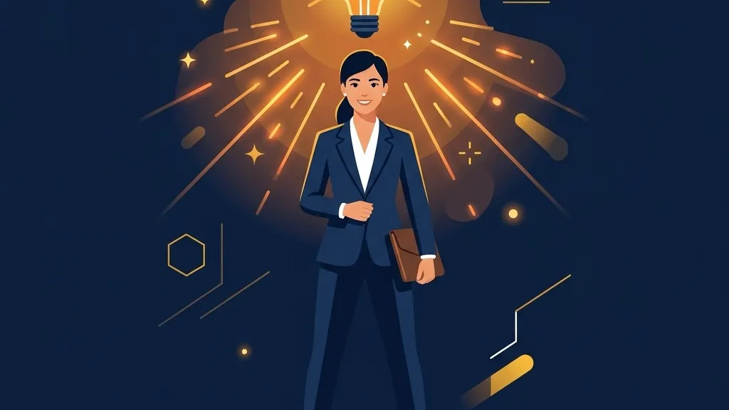 Professional figure standing confidently with a glowing lightbulb aura