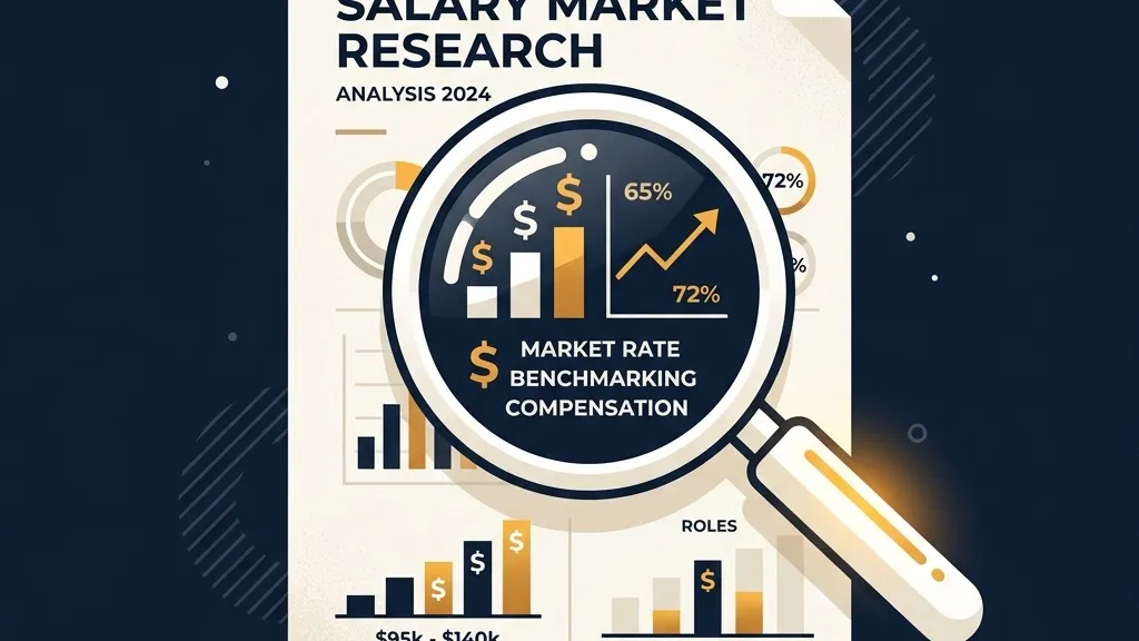 Magnifying glass examining salary data and charts