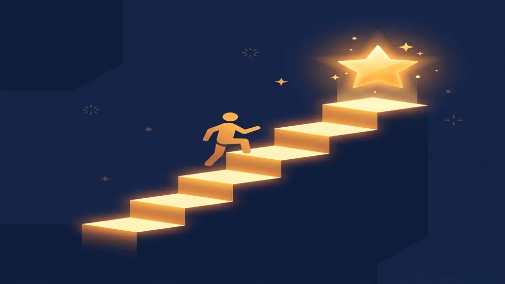 Glowing staircase leading up to a trophy or star