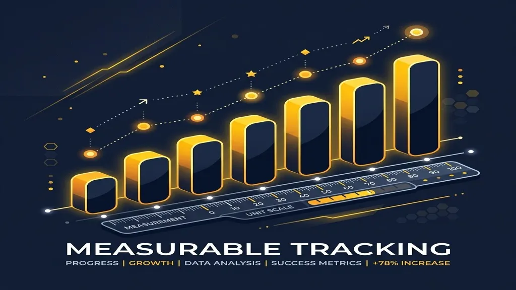 Rising bar chart, a ruler, and data points representing measurable tracking