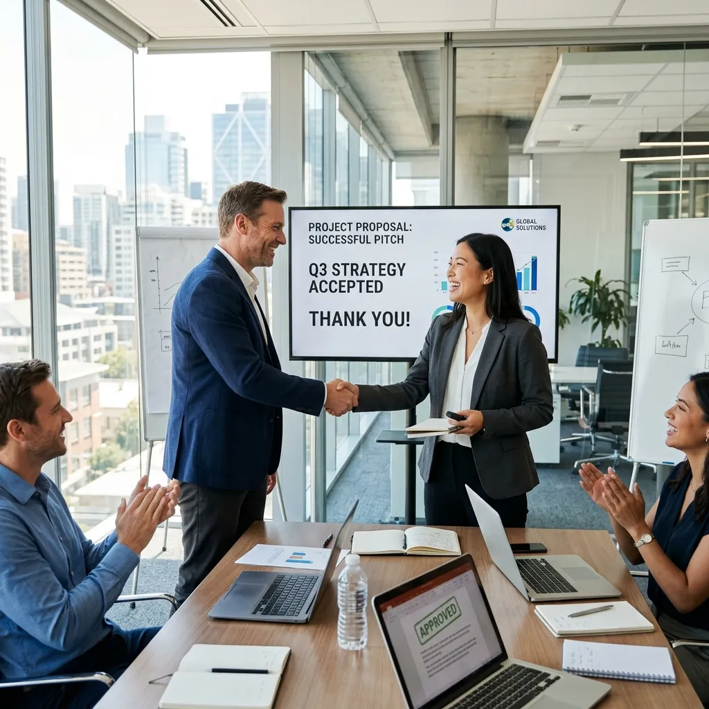 Two professionals shaking hands after agreeing a project scope