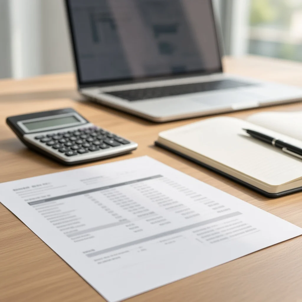 Calculator, invoice template and notebook used to price a freelance project
