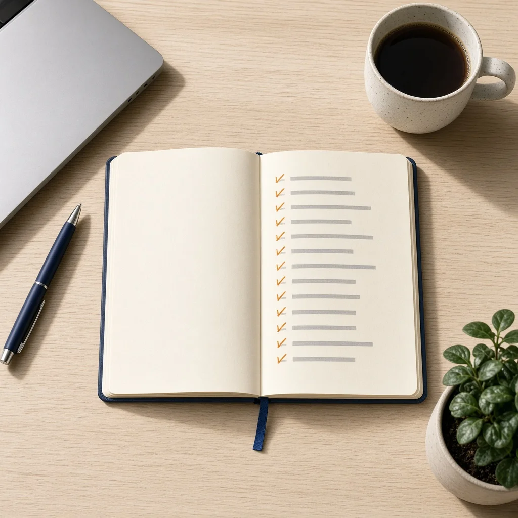 Notebook with a simple progress log beside a laptop showing completed practice work