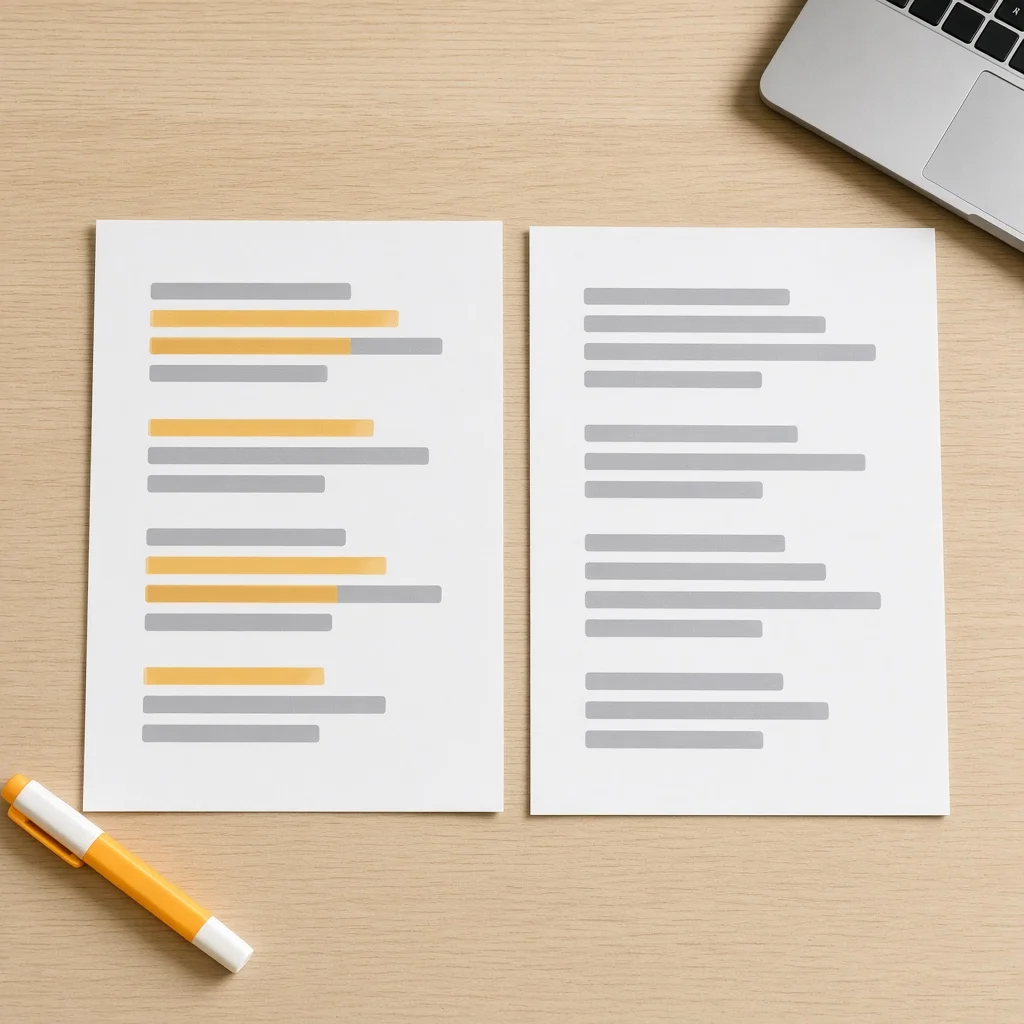 Job advert marked up with highlighted requirements next to a printed CV